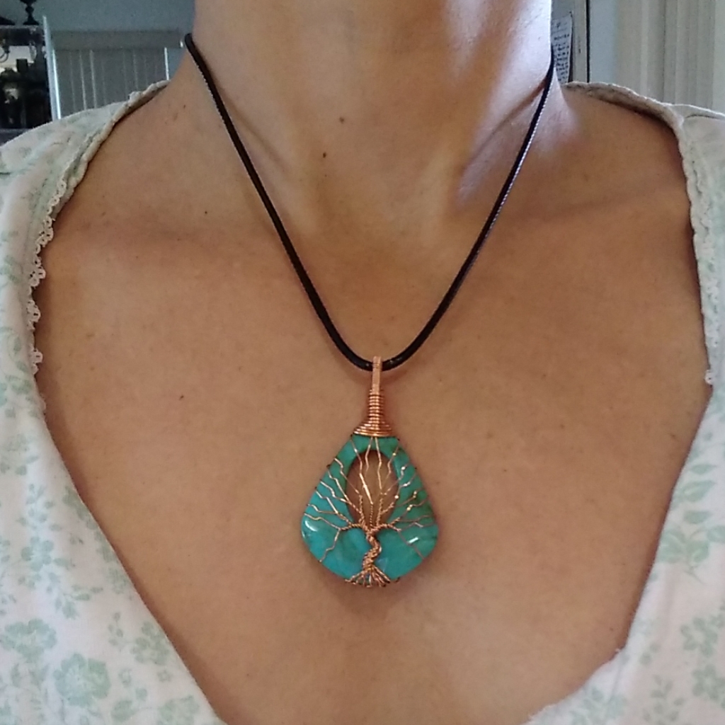Turquoise Agate Tree Of Life Necklace